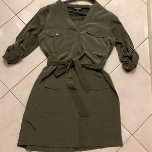 Express olive green, utility, belted dress, size M with removable belt.